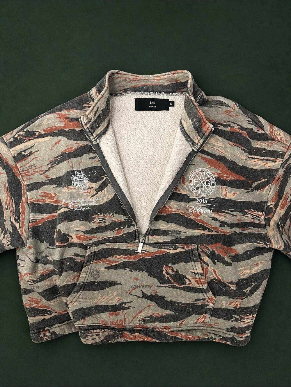 Darc Sport She Everson Half-Zip Mock Neck Cropped Sweatshirt in Tiger Camo